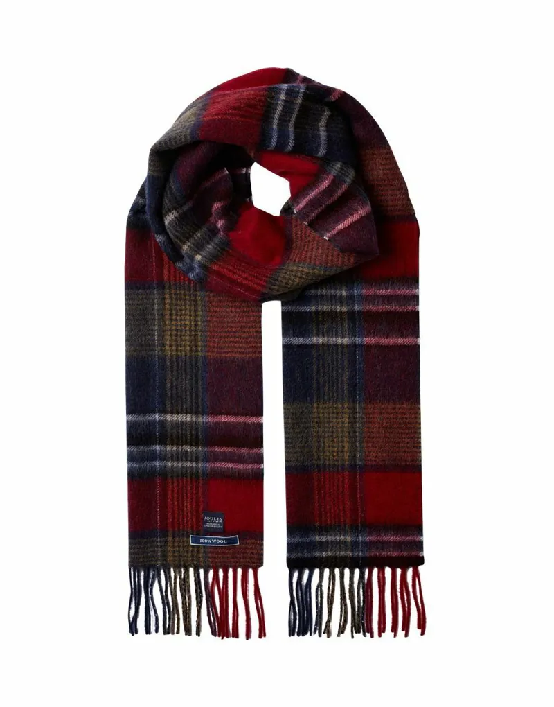 Joules Tytherton Gentleman's Red Navy Check Scarf -3