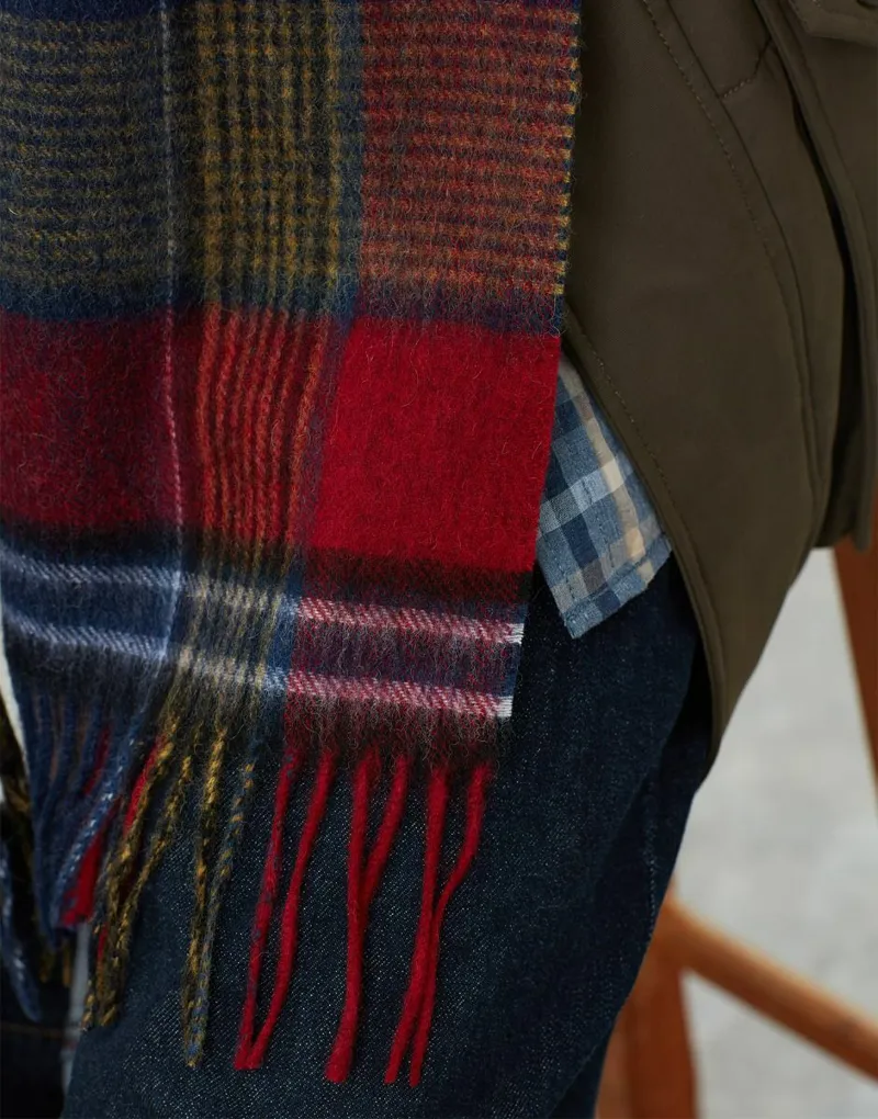 Joules Tytherton Gentleman's Red Navy Check Scarf -2