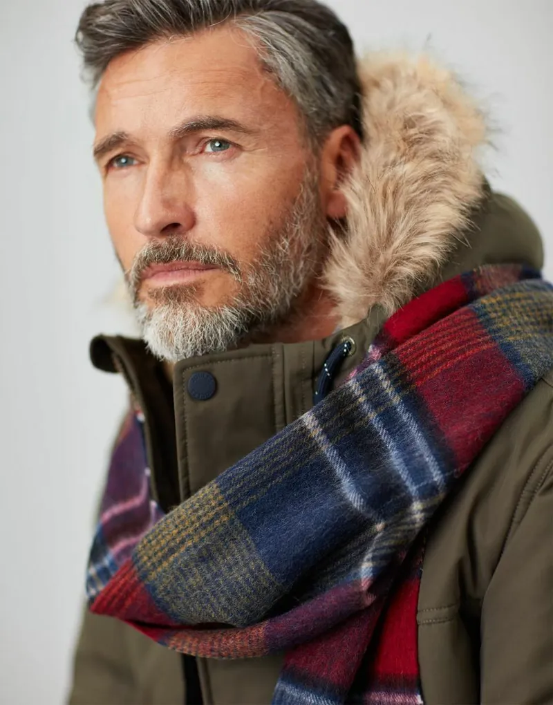 Joules Tytherton Gentleman's Red Navy Check Scarf -1